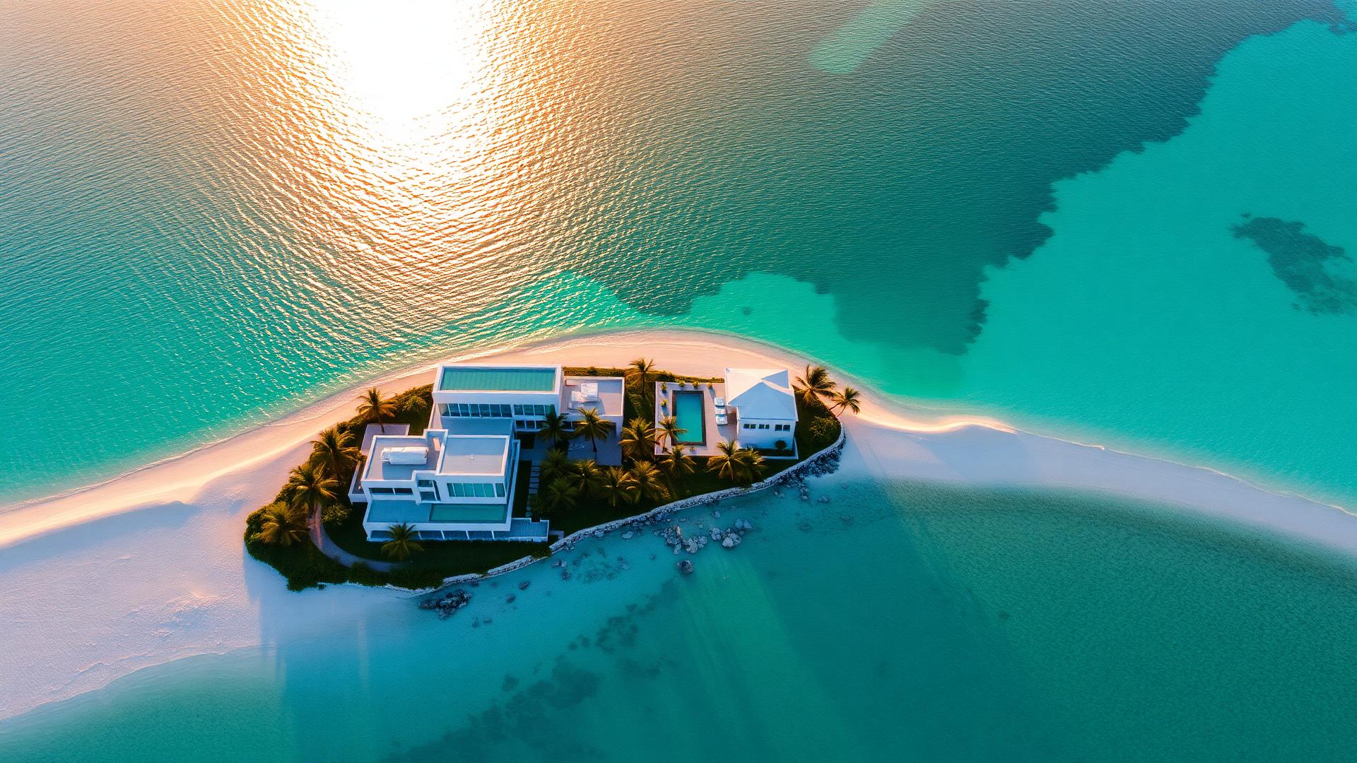 Península caribeña con villas frente al mar al atardecer